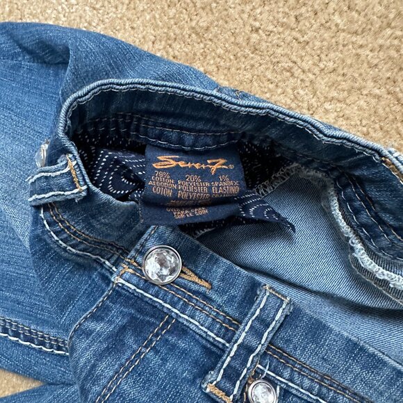 Y2K Women's Seven7 Boot Cut Flare Bling Stretch Jeans Size 10 W 30" L 32.5" Used - Picture 9 of 11